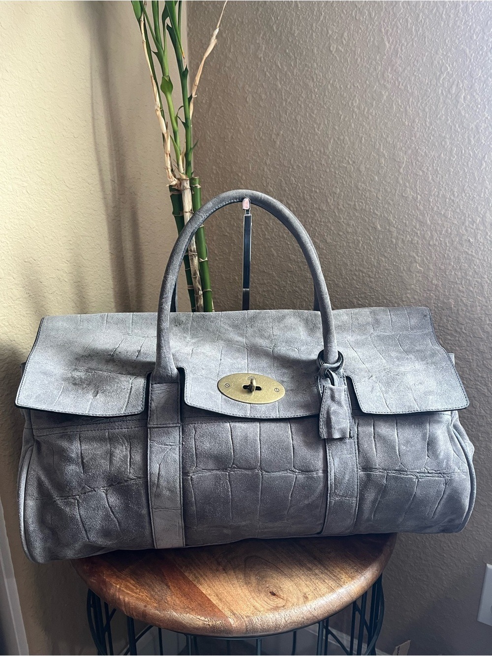 MULBERRY GREY CROC EMBOSSED BAYSWATER